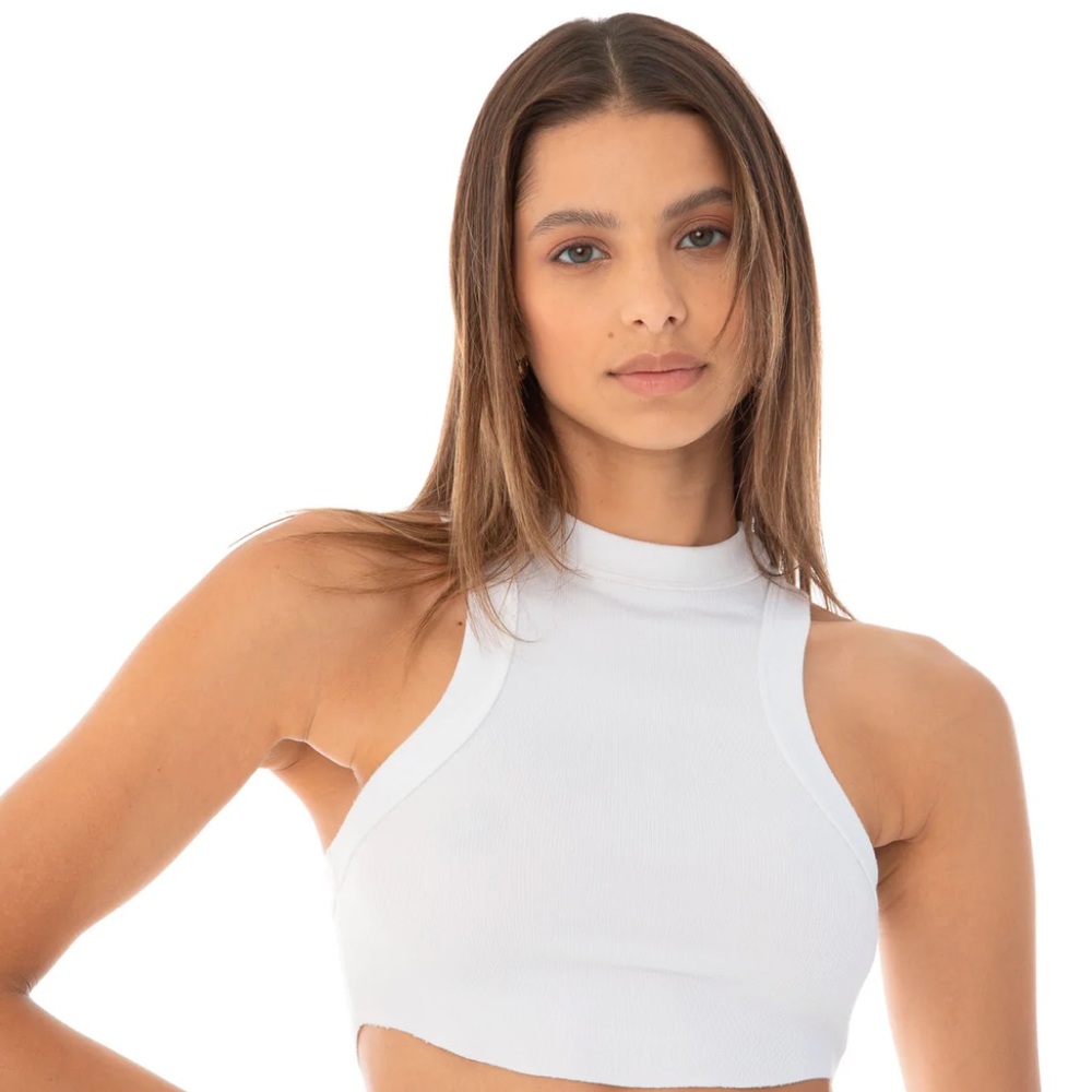 Are you am i white ribbed impy tank tee